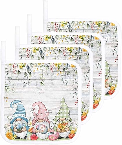 Miniatura 8 de 5 Packs Easter Gnomes Pot Holders Sets for Kitchen,Oven Pan Plate Bowl Pads Heat Proof Mat with Hanging Loop,Terry Cloth Potholders Soft Grip For