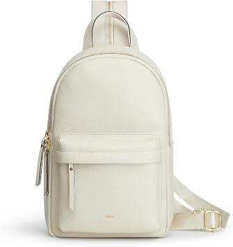 Kattee Sling Bag for Women, Leather Crossbody Purses for Women, Sling Backpack Travel Bag with RFID Blocking, Beige