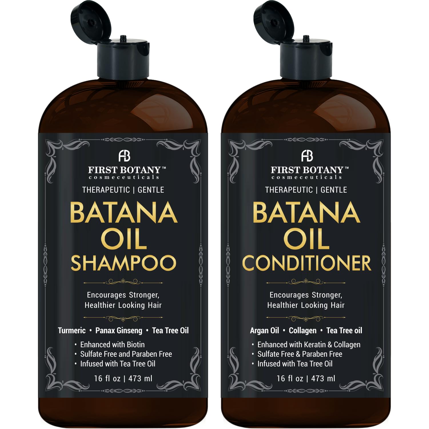 Batana Oil Shampoo and Conditioner - Fights Hair Loss, Promotes Hair Growth, Fights Dandruff, Lice & Itchy Scalp - for Men and Women Sulfate Free - 16 fl oz x 2 Tea Tree Batana