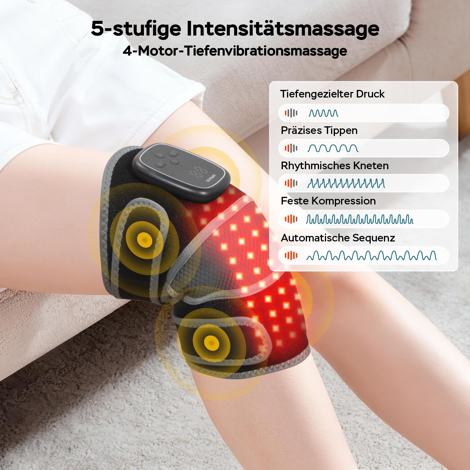 Rotlicht-Therapie Kniemassageband, 660 nm & 850 nm, 5000 mAh