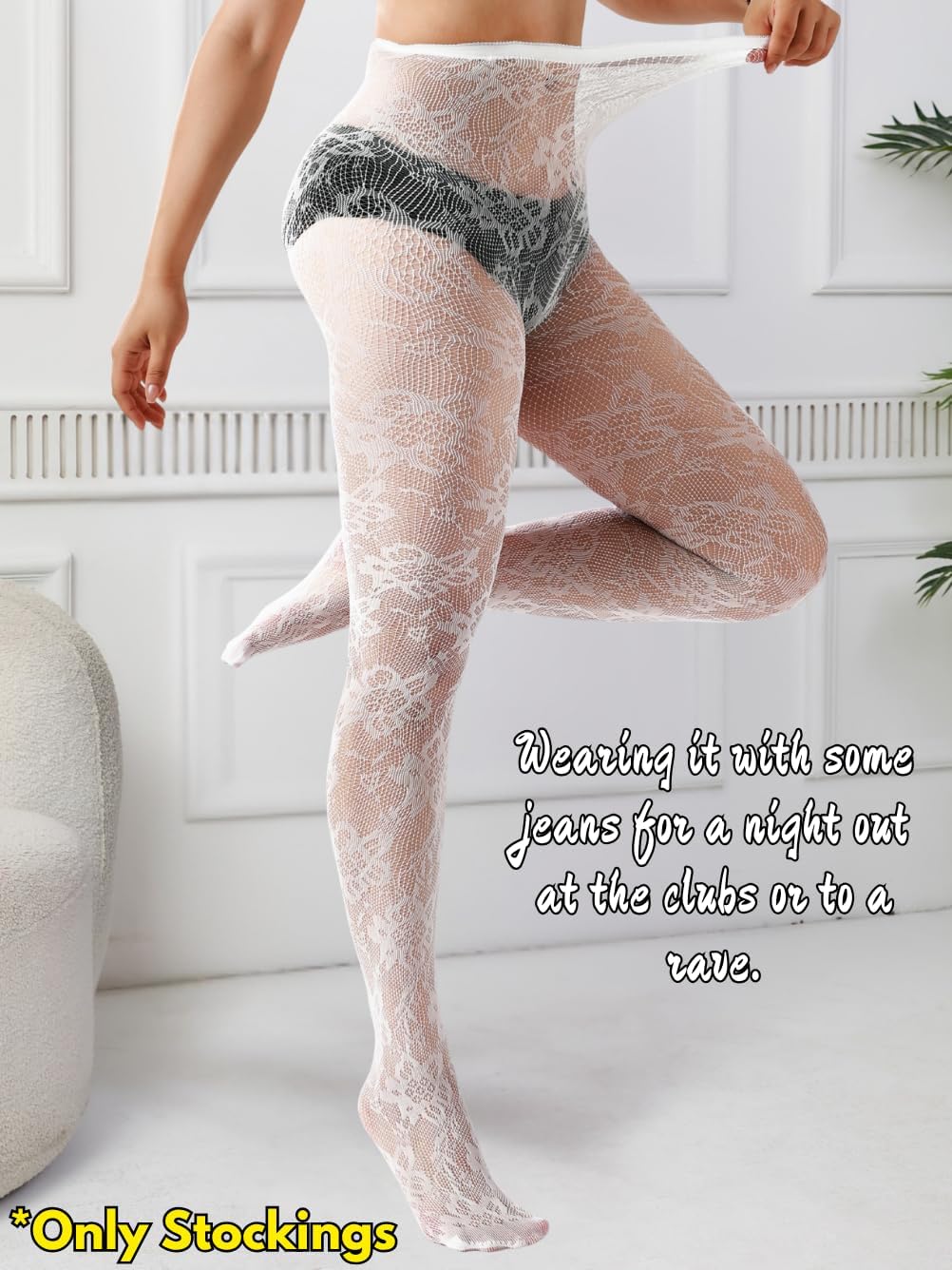 Lace Tights For Women,Floral Patterned Sexy Fishnet Stockings,Sheer Pantyhose Halloween Costume - Image 4