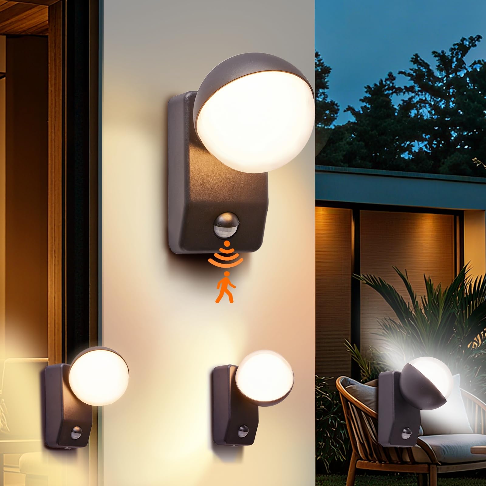 CELAVY Adjustable Outside Lights with Motion Sensor, Anthracite Grey PIR Outdoor Wall Lights Mains Powered, IP65 Front Door Porch Light, LED External Modern Exterior Lighting for House, 3000K-6500K