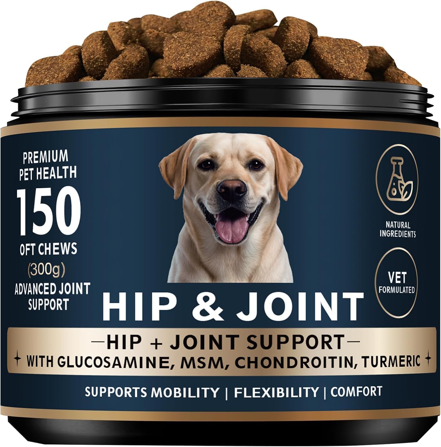 Glucosamine for Dogs - 150 Soft Chews, Hip & Joint Supplement with MSM, Chondroitin, Turmeric – Joint Support for Dogs Chicken Flavor – Vet Formulated – 2-Month Supply