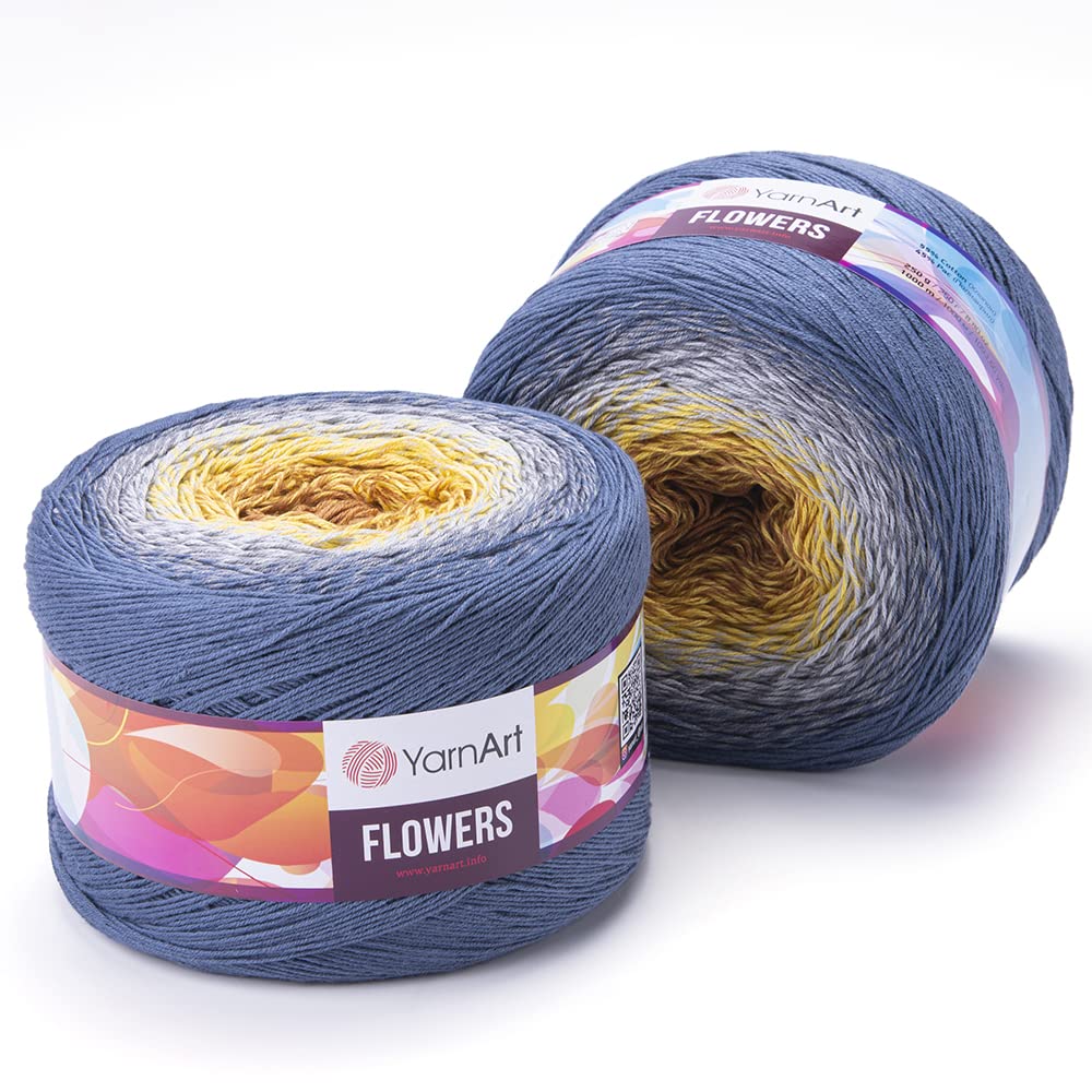 YarnArt Flowers Cotton Acrylic Blend - 55% Cotton 45% Acrylic, 250gr 1094yds Multicolor Rainbow Crochet Yarn - Fine Sport Yarn - Skein (316)
