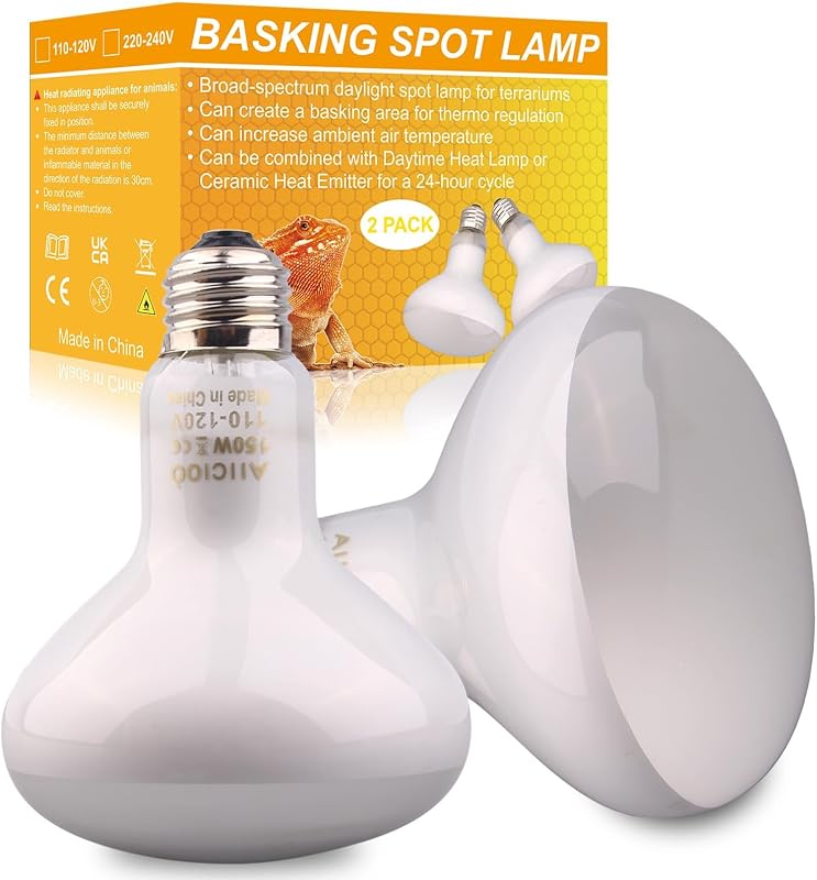 Lâmpada de Aquecimento para Terrário AIICIOO UVA Daylight 150W para Répteis e Anfíbios, Pacote com 2