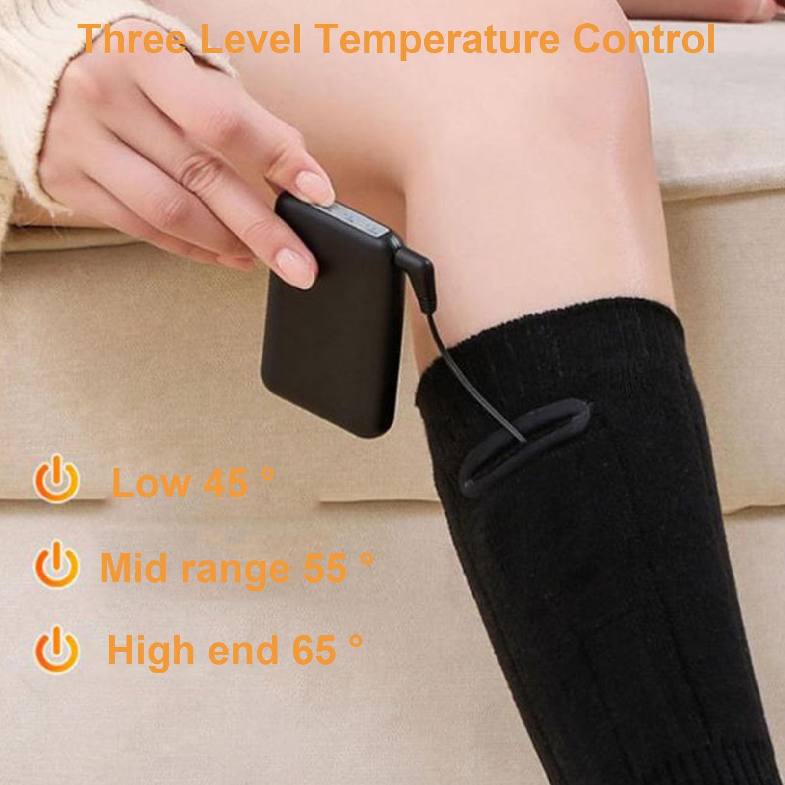 Calze Riscaldate a Batteria per Uomo e Donna, 2×4000mAh Calze Termiche Ricaricabili, 3 Livelli di Calore, Calzini Termici Lavabili, per Campeggio Caccia Pesca Ciclismo
