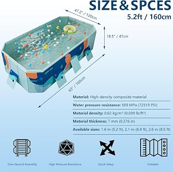 Foldable Pool for Adults Hard Plastic Non-Inflatable Portable Outdoor Pool for Backyard and Garden Ideal for Family Water Activities 2.6m