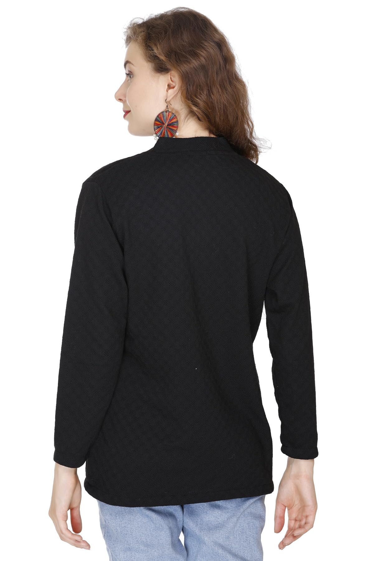 URBANROCK Women's Woolen V-Neck Cardigan - Heavy Daffodil Fabric Winter Wear Acropolly Yarn Cardigan for Women with Front Pockets (in, Alpha, 2XL, Regular, Black) - Image 4 thumbnail