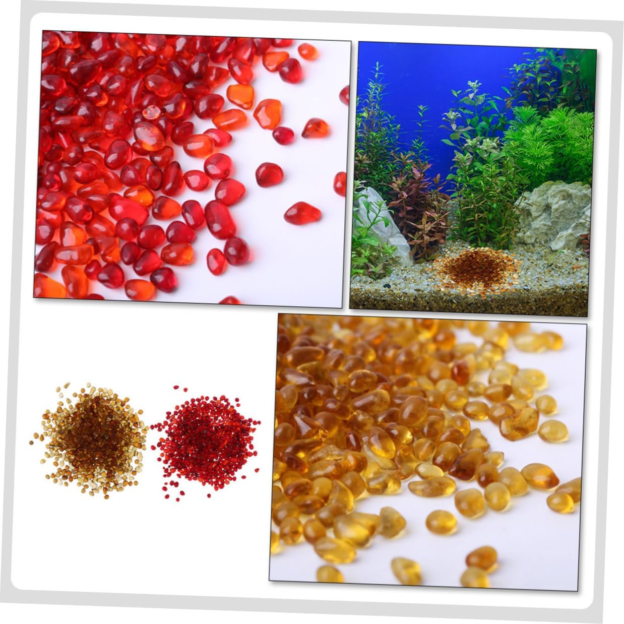 Aquarium Gravel and Terrarium Gravels Set, Red and Amber Colored River Pebbles, 500g Bulk Decorative Stones for Fish Tank Substrate and Indoor Plant Landscaping
