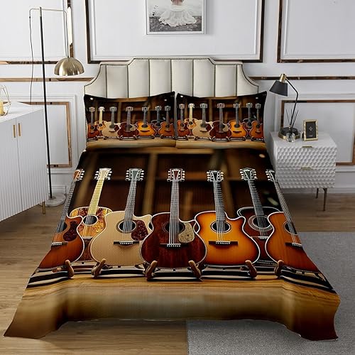 Miniatura 31 de Juego de edredón abstracto con cinta musical retro, tamaño individual, diseño vintage de radios de los años 80, juego de edredón de casete de audio