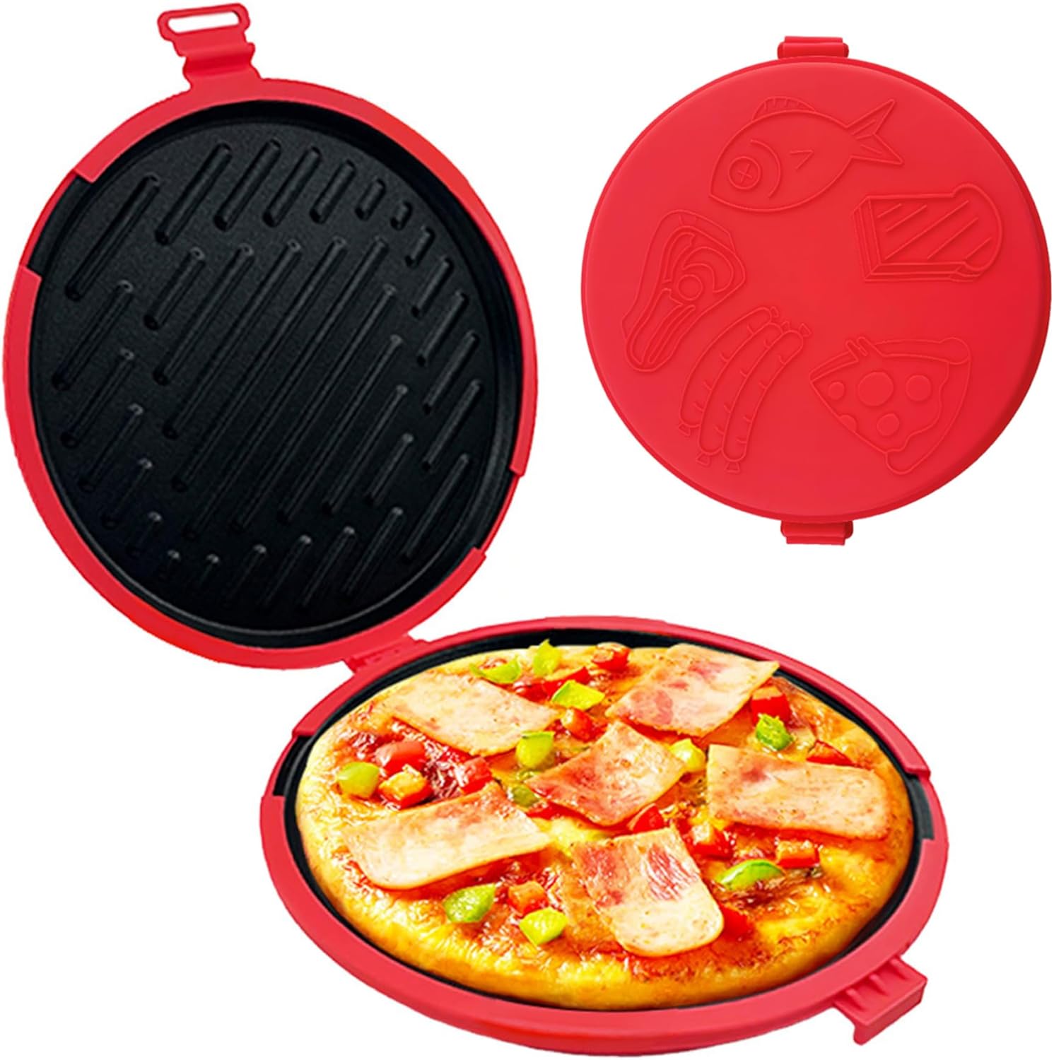 Microwave Grill Pan Nonstick Heat Resistant Microwave Grill for Sandwiches, Fish, Sausages, Steak, Pizza and Bread, Easy to Clean Breakfast Cooker