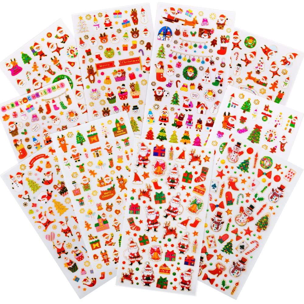 5Feuilles 225Pcs Autocollant Noël Sticker Francais Joyeux Noël Otif