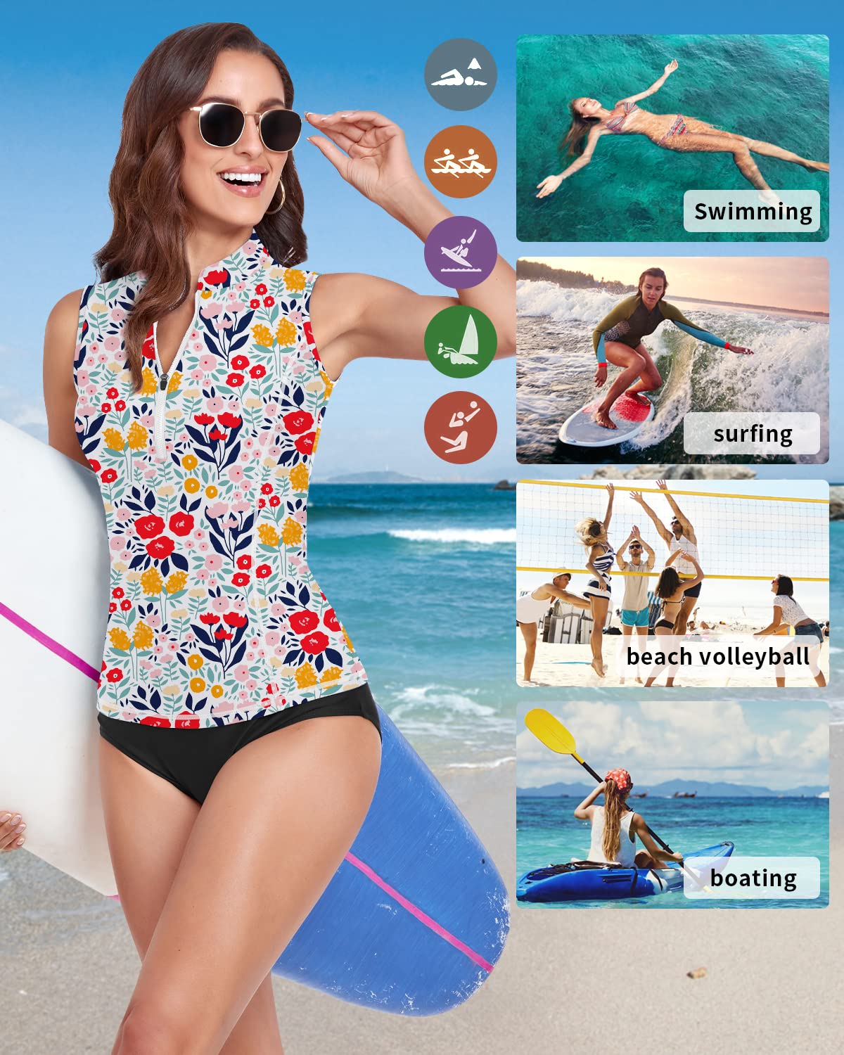 WOWENY Maillot de Bain sans Manches pour Femme - Protection Solaire - Maillot de Bain - Maillot de Bain - Maillot de Bain - Maillot de Bain - Maillot de Bain - T-Shirt de Plage