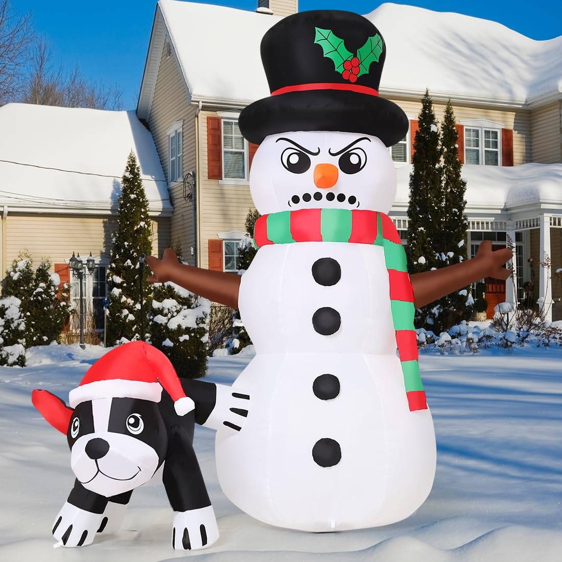 GOOSH 5.4 FT Christmas Inflatables Snowman Outdoor Decorations Funny Snowman with Peeing Husky Dog Blow Up Yard Decor with Built-in LEDs for Holiday Party Yard Garden Lawn - Image 3