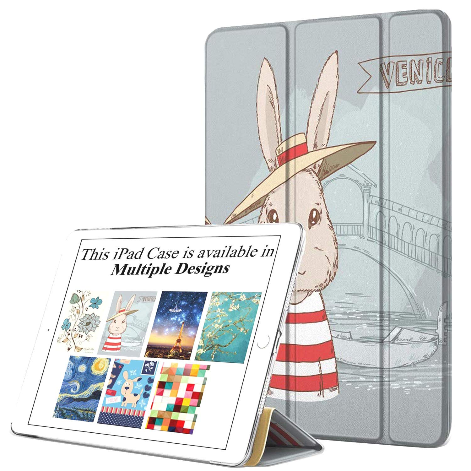 DuraSafe Cases for iPad Mini 3/2 / 1-7.9" A1432 A1454 A1455 A1489 A1490 A1491 A1599 A1600 Smart Tri Fold Printed Cover with Transparent Back - Bunny Hat