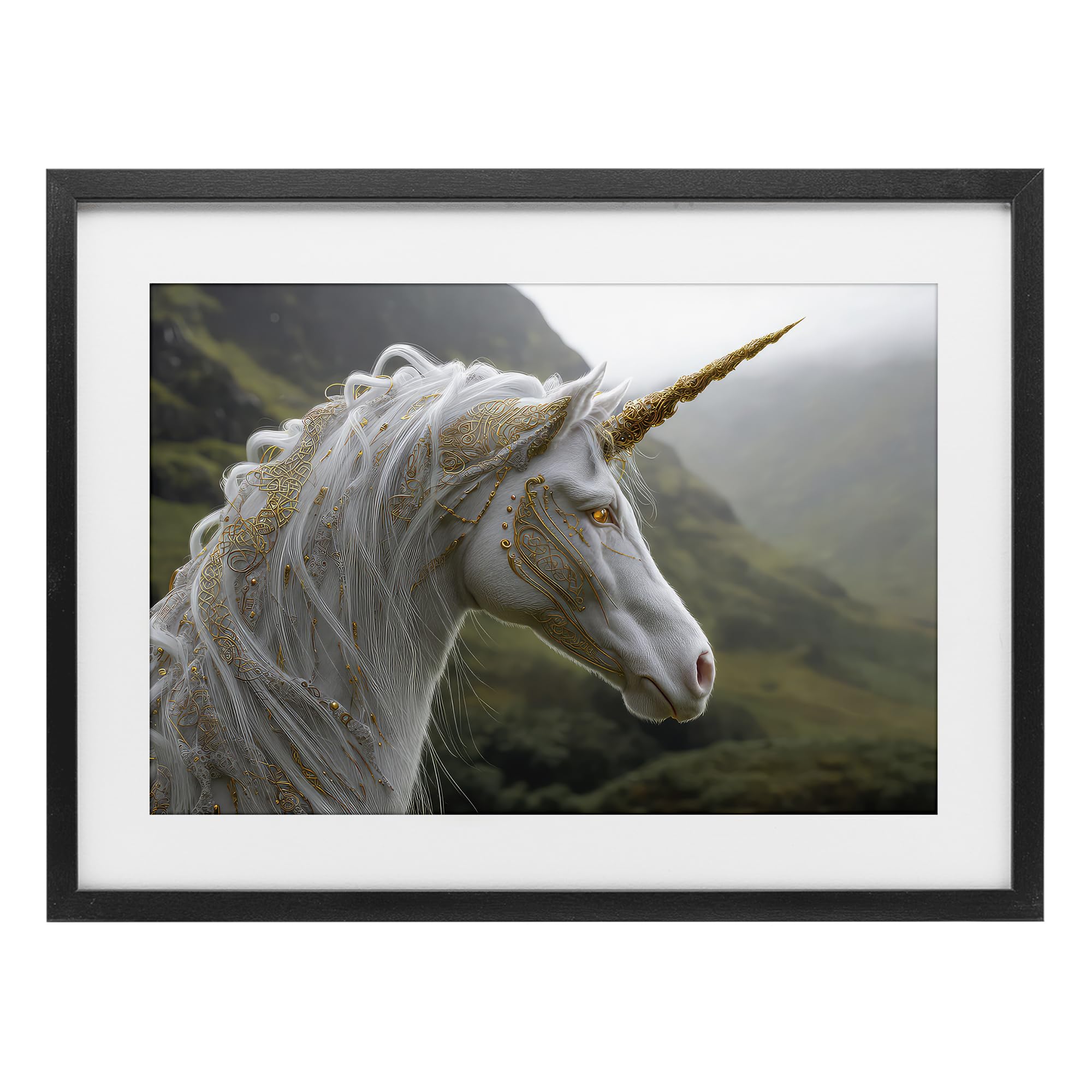 Stupell Industries Midnight Black (Textured) Ornate Celtic Unicorn Fantasy, 17 X 23 Inch Framed Print Under Glass