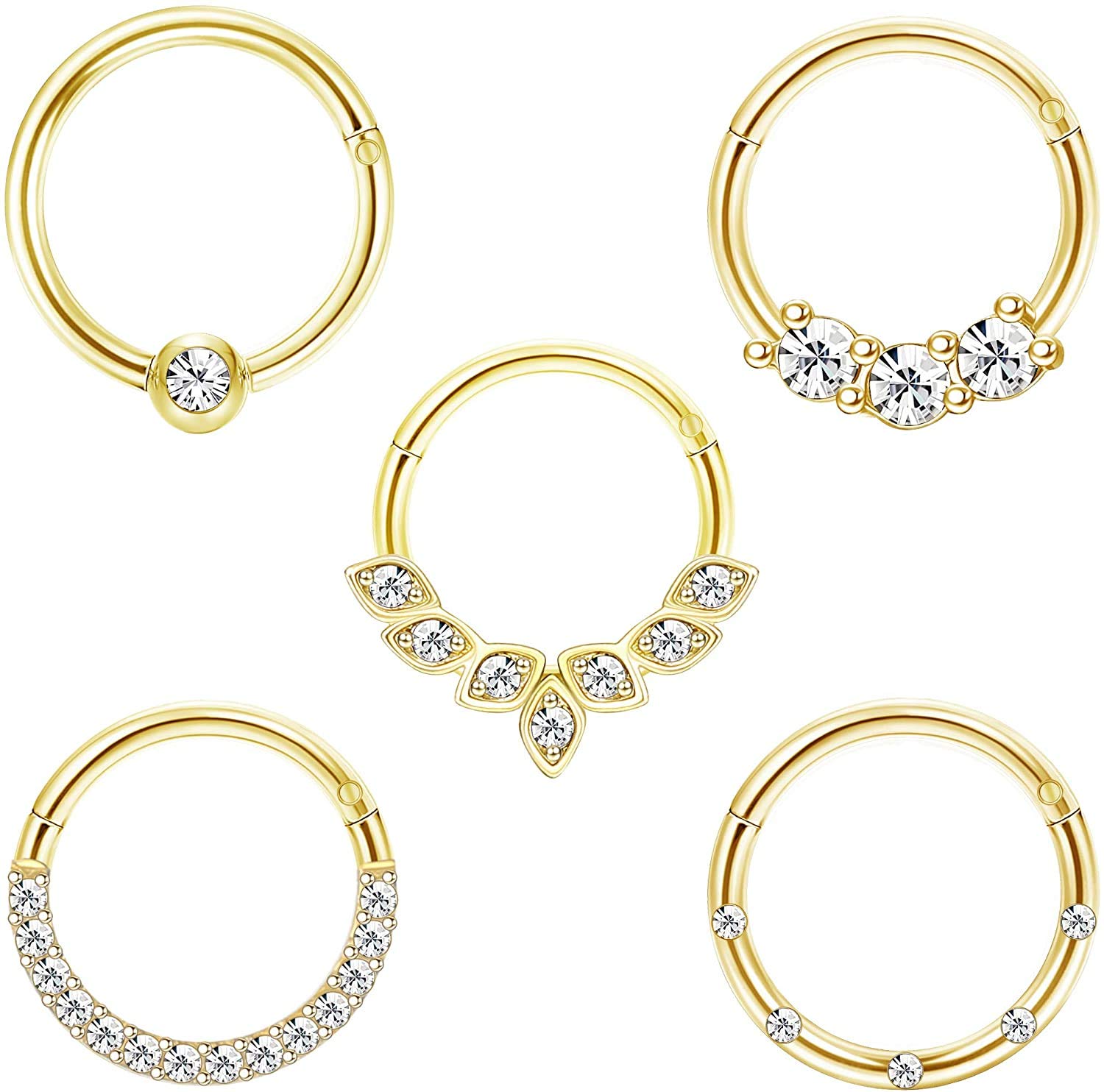 AdramataDaith Pendientes 16G Cartílago De Acero Inoxidable Helix Tragus Nariz Piercing Joyas 8Mm 10mm Plata Oro Oro Rosa Chapado En Negro CZ Bisagras Septum Clicker Anillos