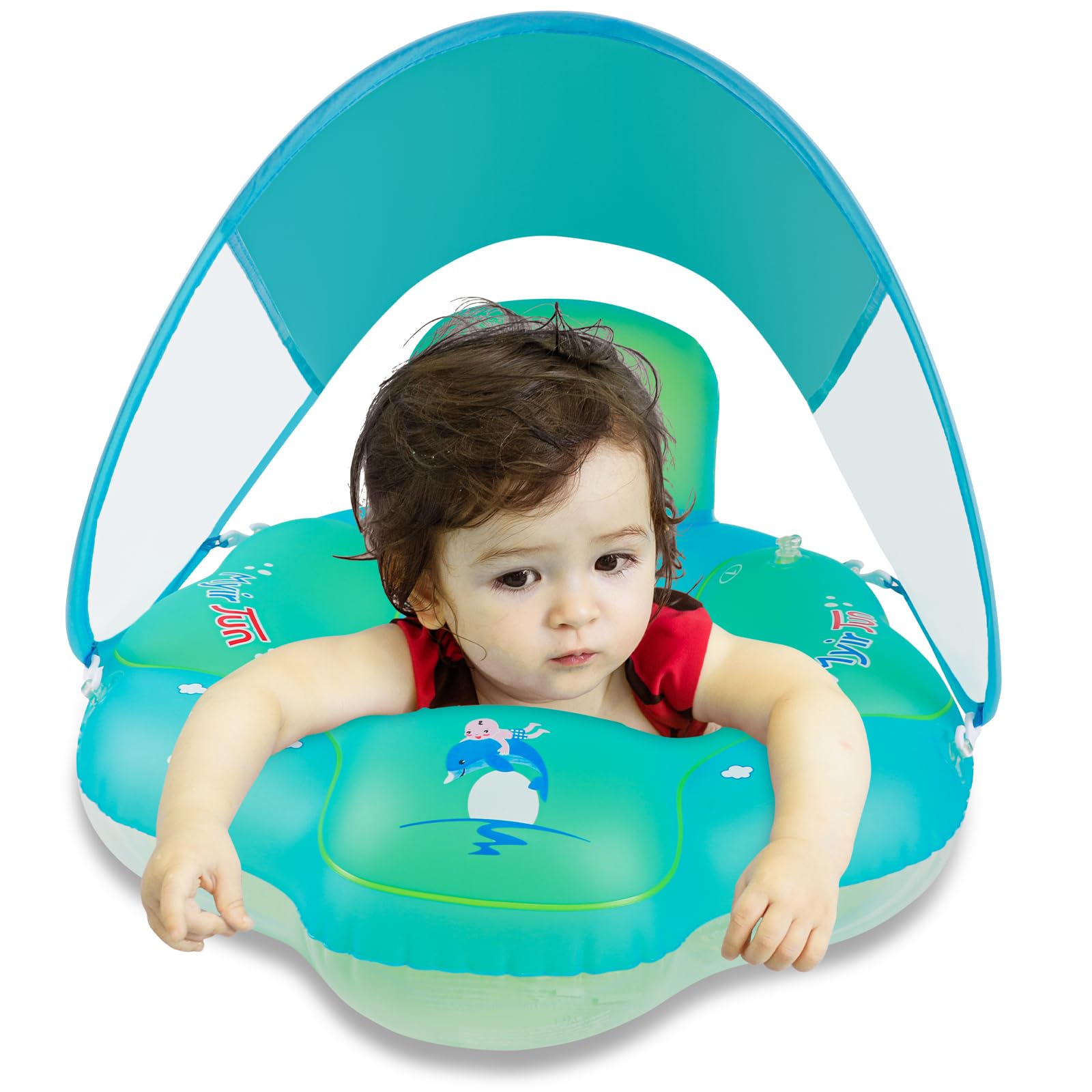 Myir JUN Salvagente con Parasole Salvagente Bambini con Mutandina, Anello di Nuoto per Bambino Salvagente Bebè per Piscina Galleggiante Gonfiabile Doppio Airbag (Bleu, con Parasole, L)
