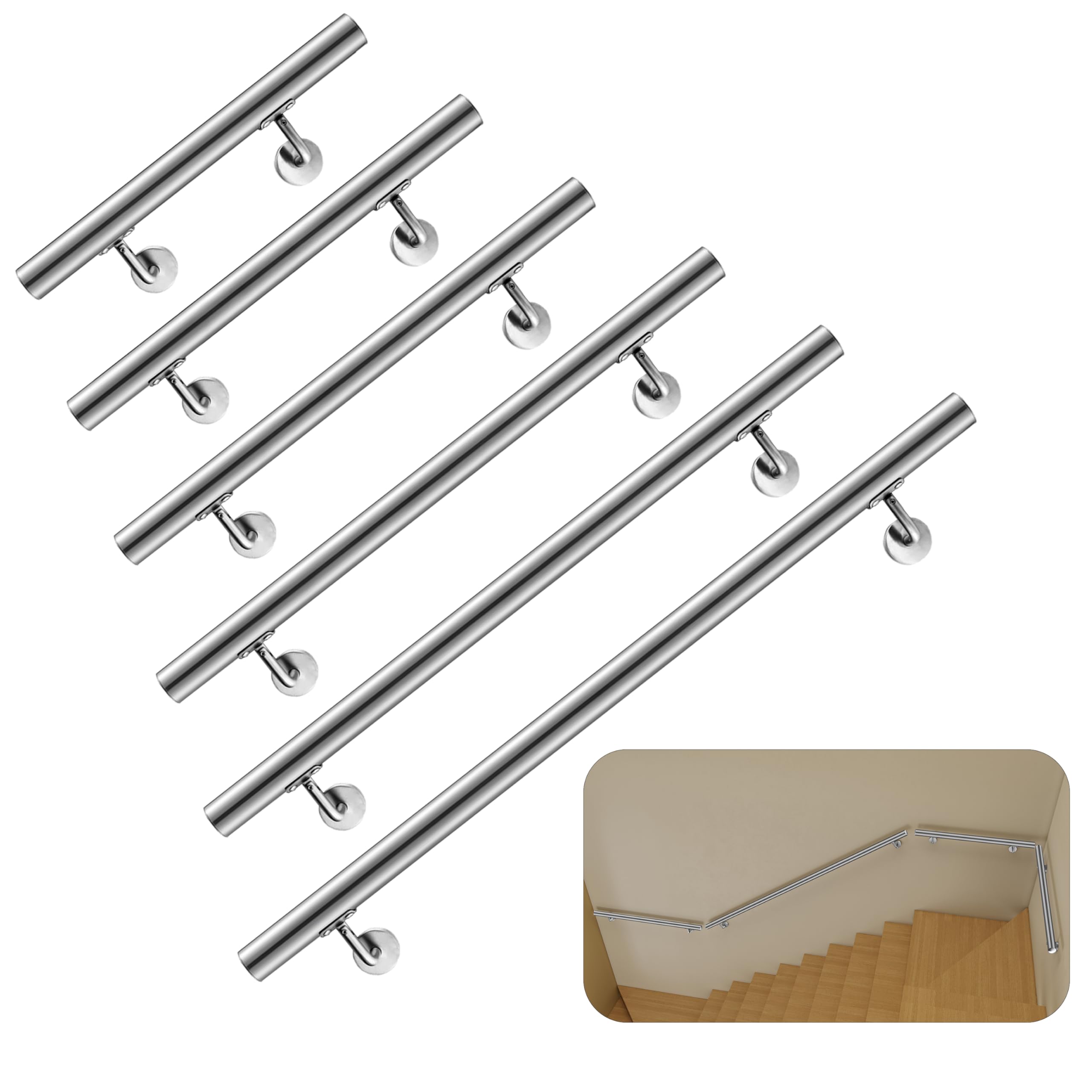 Aica Edelstahl Handlauf, Geländer, Wandhandlauf, Treppengeländer, 120 cm, Innen- und Außenbereiche geeignet