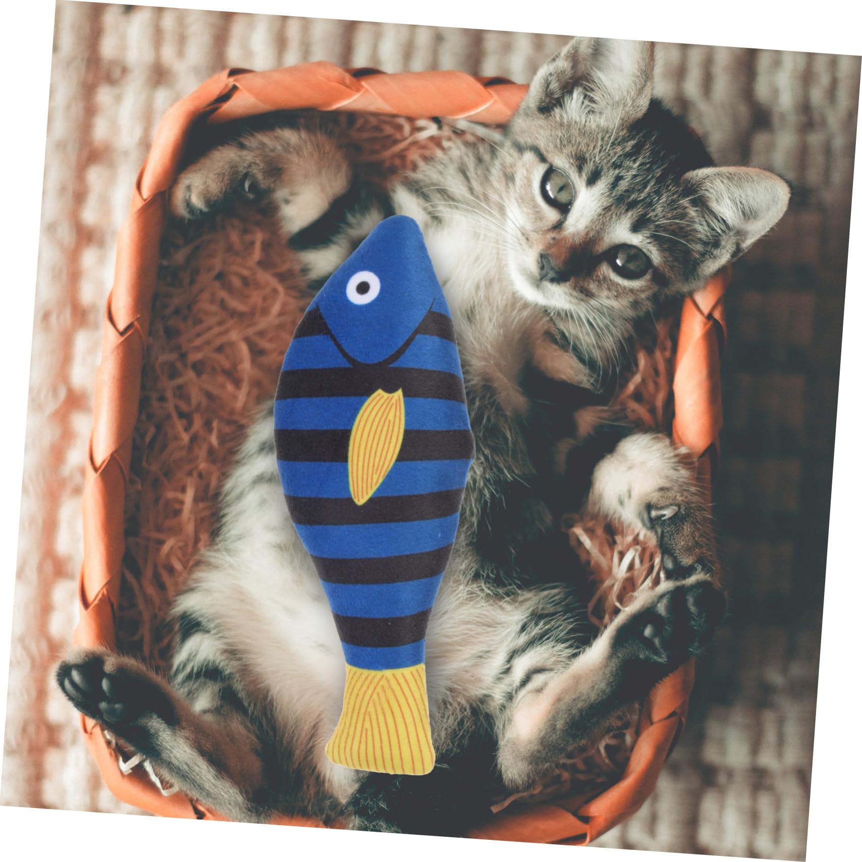 VICASKY Jouet à Mâcher pour Chat en Peluche Herbe à Chat Intégrée Forme Poisson Bleu Tigre Taille Moyenne D’intérieur Jouet Interactif Stimulant Adultes