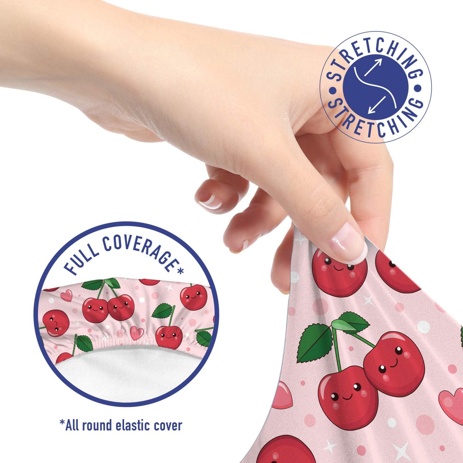 Ambesonne Fruit Office Chair Slipcover, Funny Kawaii Berries of Cherry Branches Smiling Faces Love Romance Couples, Protective Stretch Decorative Fabric Cover, Pale Pink Ruby Green