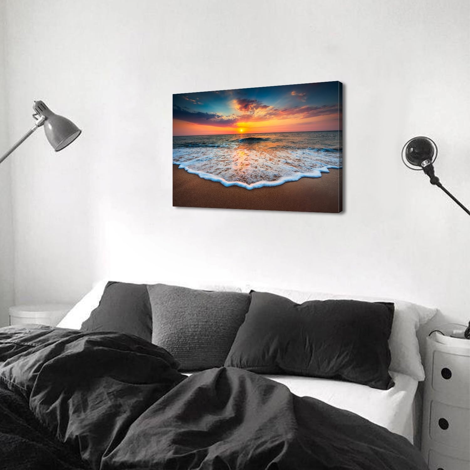 Yxbhhym - Lona Decorativo Para Pared De Playa, Para Sala De Estar, Océano, Puesta De Sol, Lona, Decoración De Pared, Póster De Mar, Estampado De Paisaje Marino, Arte De Palma, Arte De