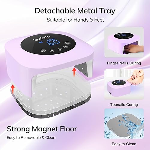 Miniatura 6 de Lavinda Lámpara LED de uñas de 54 W, recargable e inalámbrica, lámpara de uñas de gel profesional con pantalla de temporizador, lámpara UV de secado