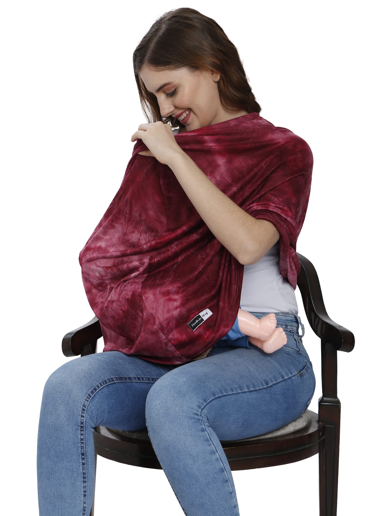 Feather Hug® 360° Premium Nursing cover for breastfeeding - Feeding apron for mom, stretchy feeding cover for mother, Real breathable breast feeding cover, Multi use soft nursing apron, No see - Through breastfeeding cover for mother.(Maroon Clouds)-image-8
