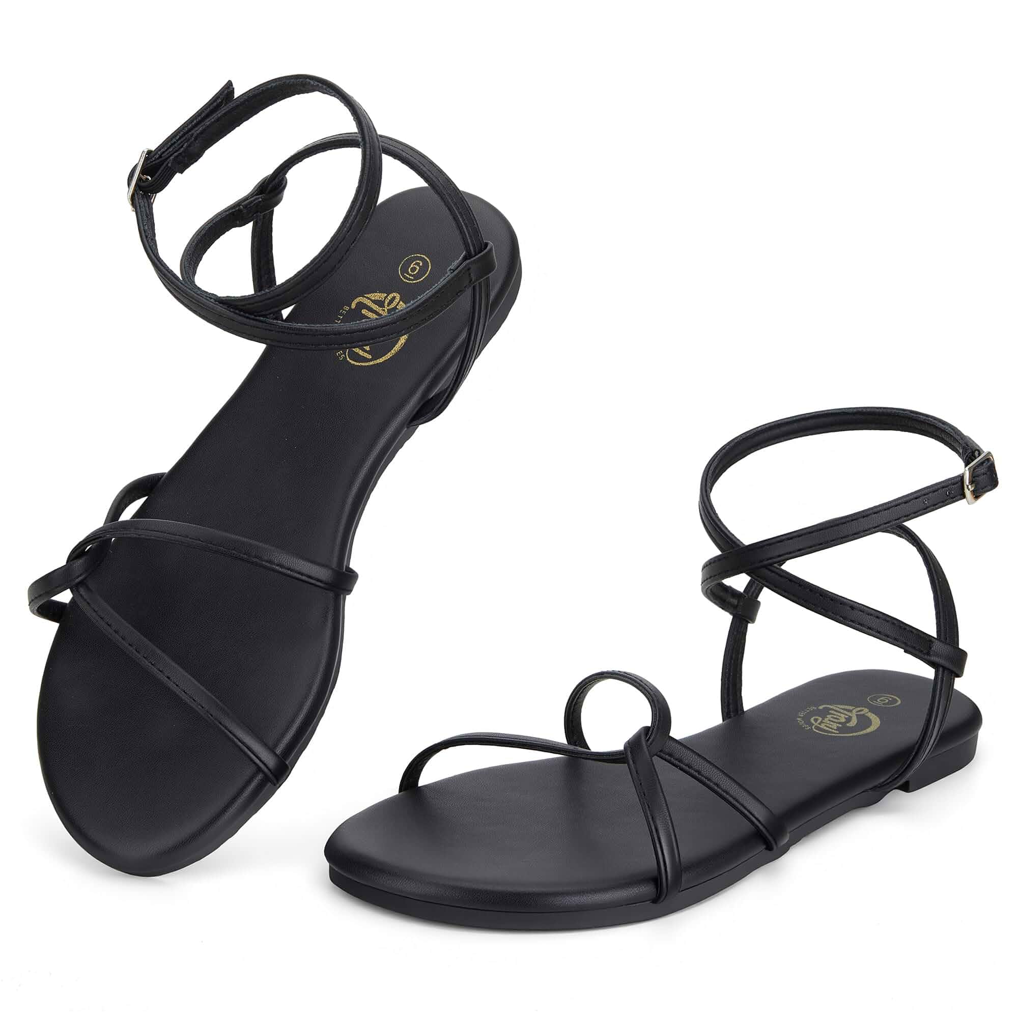 Trary Women's Flat Sandals, Strappy Cross Lace Up Ankle Strap Summer Dressy Beach Shoes, Lightweight Open Toe Gladiator Shoes Tie Up Sandals for Women