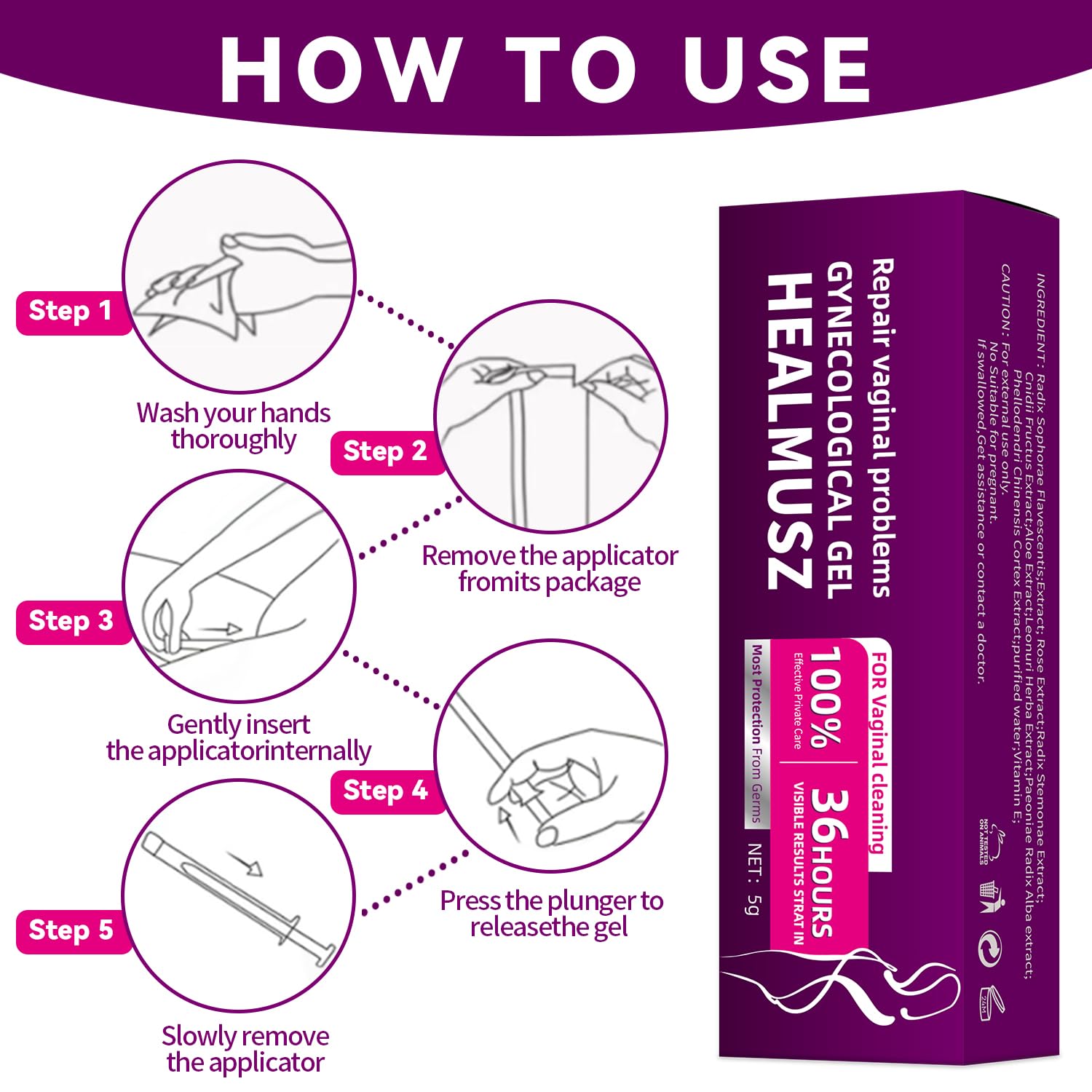 Vaginal Moisturizing Gel, Long Lasting for Vaginal Dryness & Irritation, Vaginal Moisturizer with Hyaluronic Acid & Vitamin E,Feminine Care Hormone Free, 5 Pre-Filled Tubes