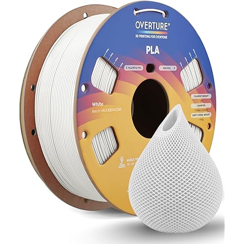 OVERTURE High Speed PLA Filament 1.75mm, Neatly Wound 3D Printer Filament 1kg Spool (2.2lbs) Rapid PLA, Dimensional Accuracy +/- 0.02 mm, Fit Most FDM 3D Printers (White 1-Pack)