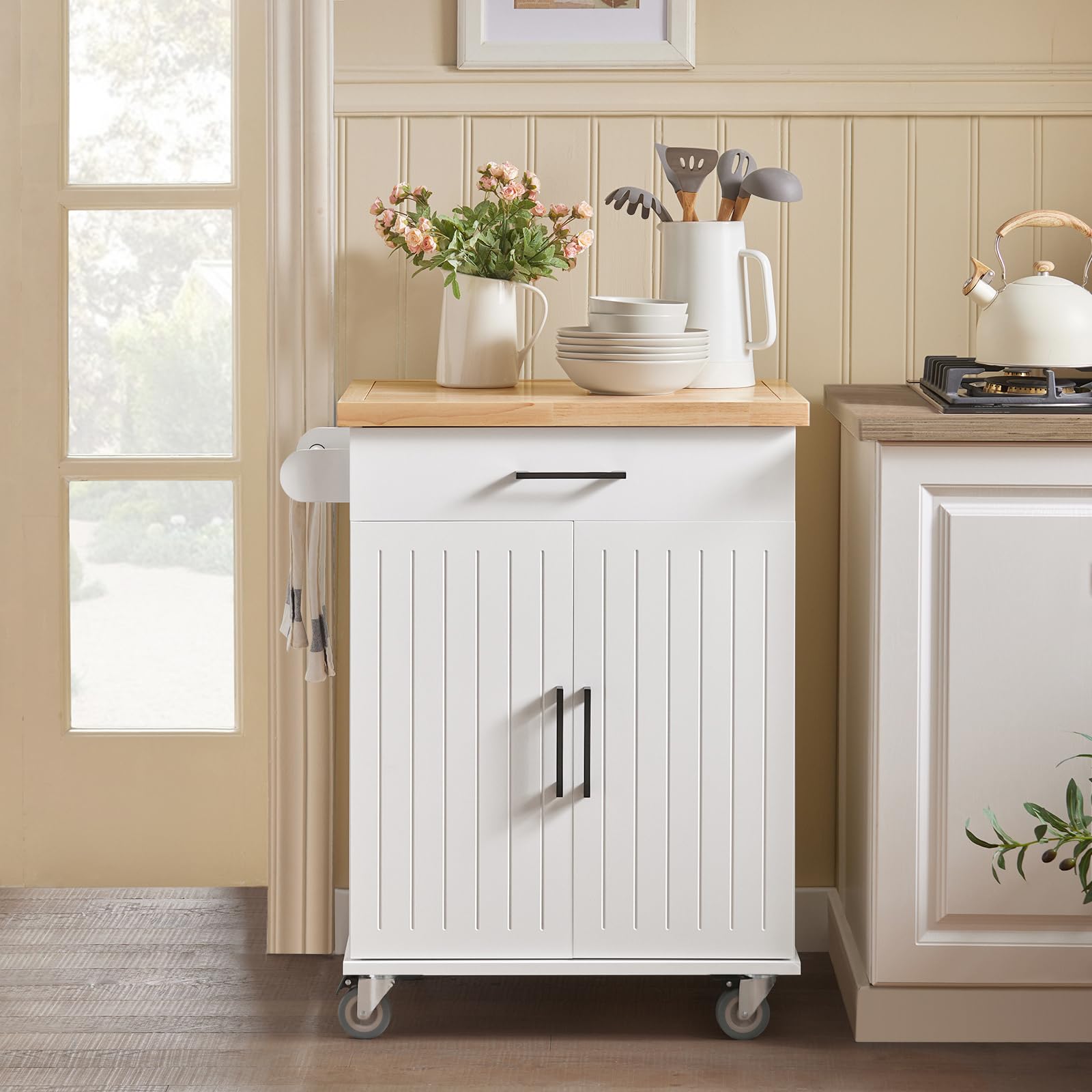 SoBuy FKW62-WN Keukentrolley | Serveerwagen | Keukenwagen | Hout | Wit
