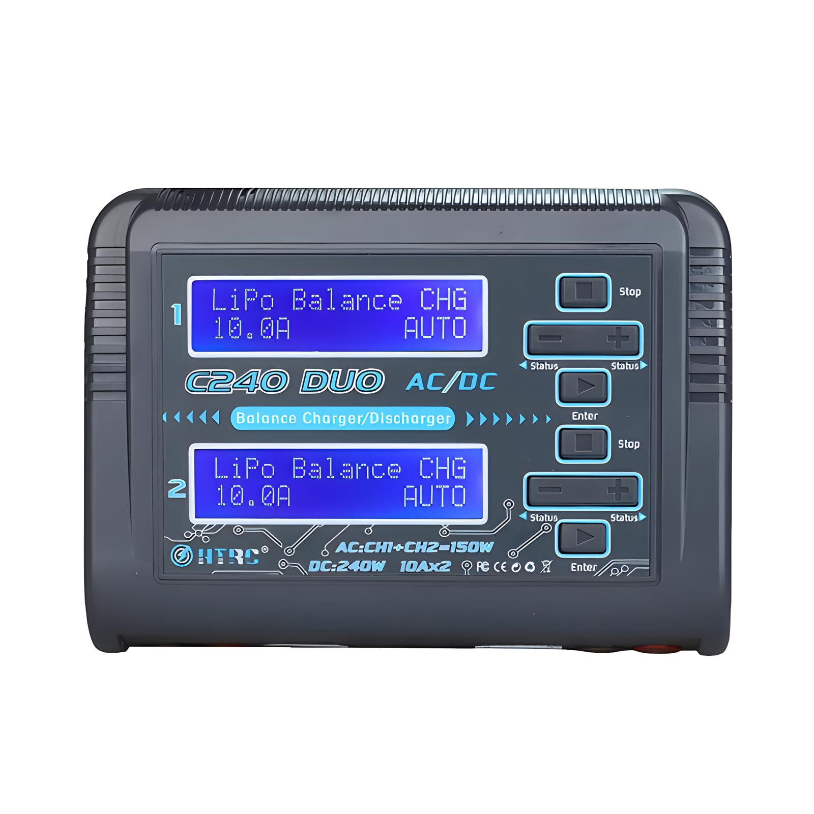 T240 DUO Caricabatterie Bilanciato RC – AC150W/DC240W, 10A, Doppio Canale, Touch Screen 3,2'' - 3