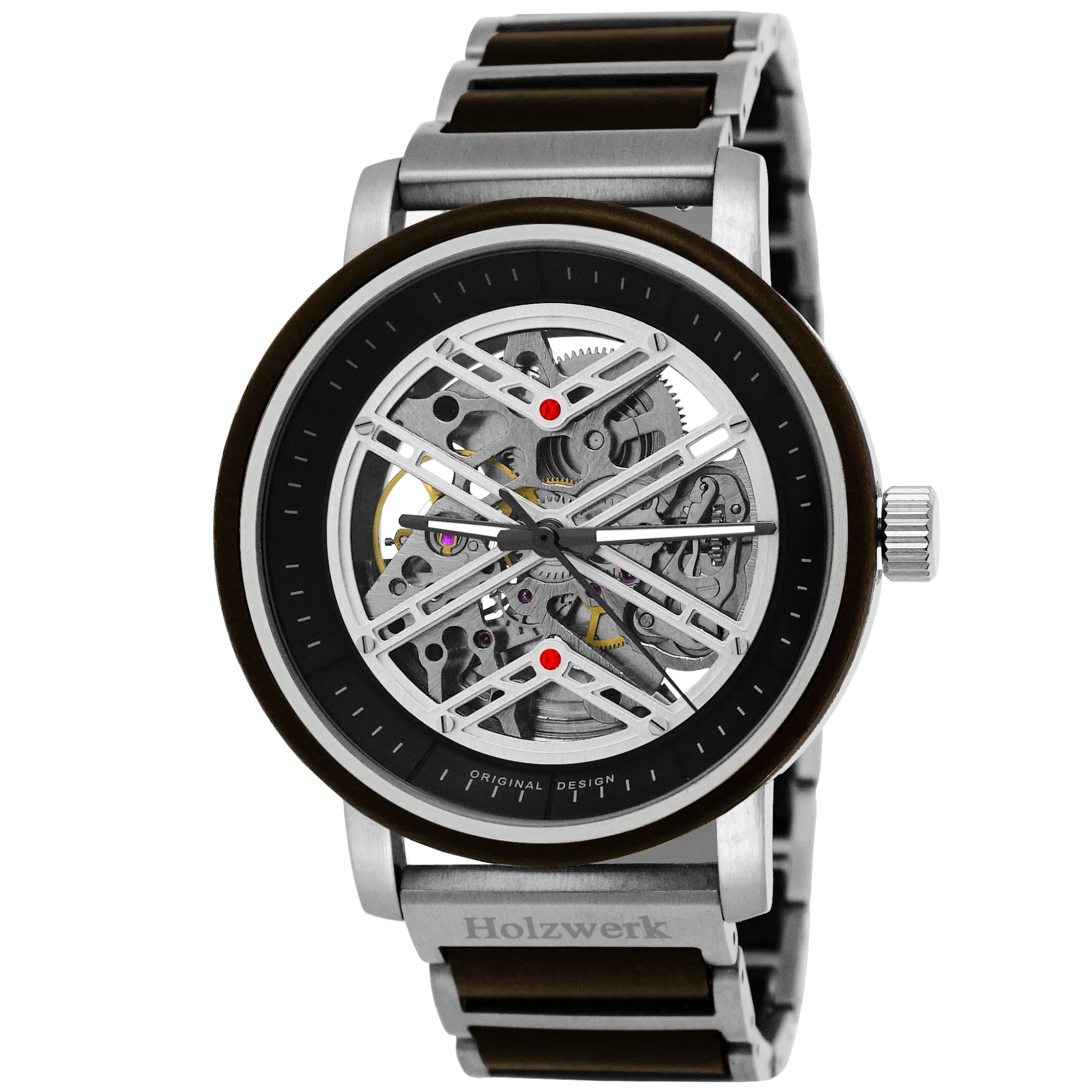 Holzwerk Germany Handgefertigte Automatik Herren-Uhr Öko Natur Holz-Uhr Holz Armband-Uhr Braun Schwarz Silber Analog