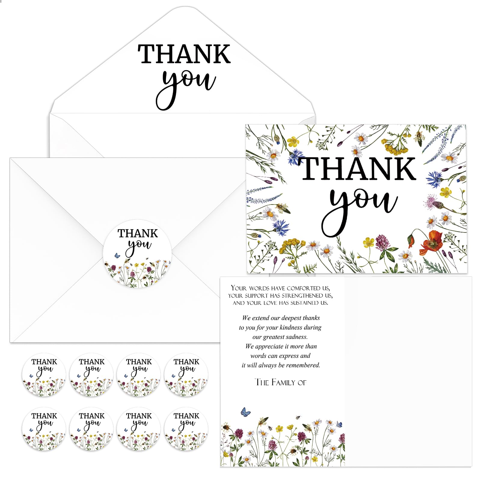 Marspark 25 Pack Sympathy Thank You Cards for Funeral with Envelopes Sticker and Message Memorial Bereavement Postcards for Loved Ones Family Friends