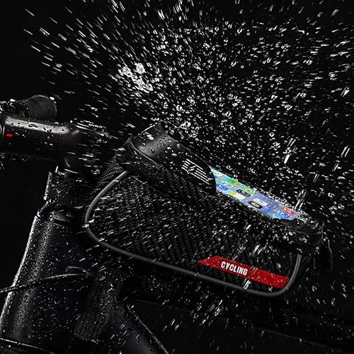 Miniatura 3 de Bolsas de marco delantero para bicicleta, bolsa impermeable para montaje en teléfono de bicicleta, visera táctil sensible, gran capacidad, tubo
