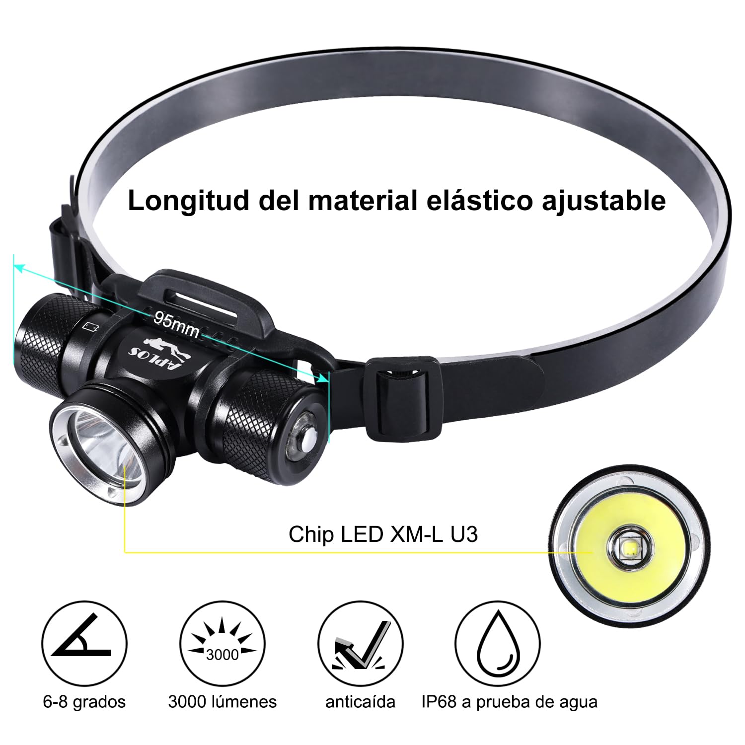 APLOS H900 Linterna Frontal de Buceo 3000 Lúmenes Linterna Frontal submarina, Resistencia al agua IP68 5 Modos Luz de Buceo de Seguridad para Buceo natación Senderismo Camping Caza Pesca