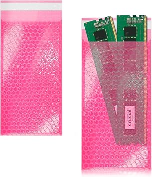 Anti Static Bubble Wrap Pouches, 4 x 7.5 Inch Pink Self Seal Electronics Packing Bags, LDPE Bubble Cushioning, Pack of 1100