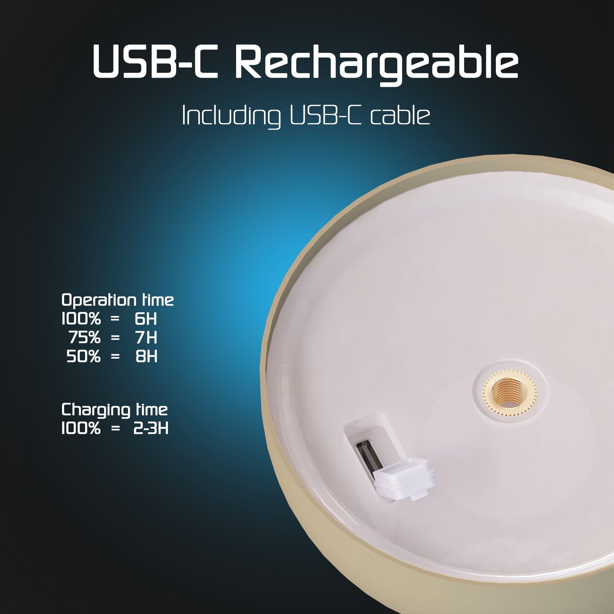 Ledvion - Lampe de Table LED Rechargeable, Beige, Variable 2700K-5000K, 110 Lm, IP54 Résistante aux Éclaboussures, Batterie 2000mAh, Commande Tactile, Réglable, USB-C, Intérieure & Extérieure, Vita