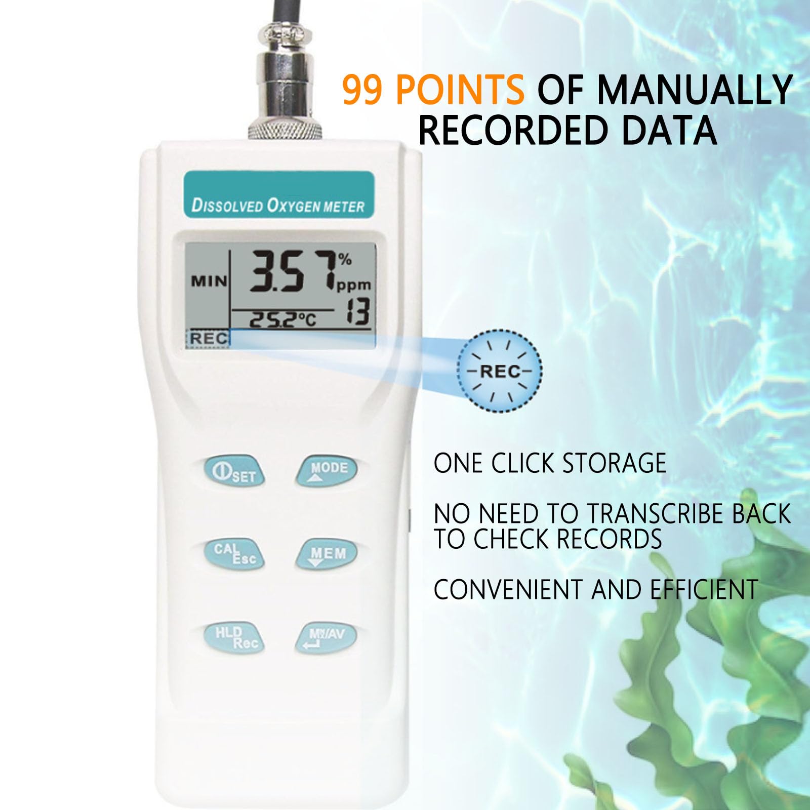 Misuratore di PH Portatile, DO Misuratore Multiparametrico Digitale Grande LCD Disciolto Ossigeno con ATC 99 Funzione di Memoria per Acqua Marina Acquacoltura e Coltivazione