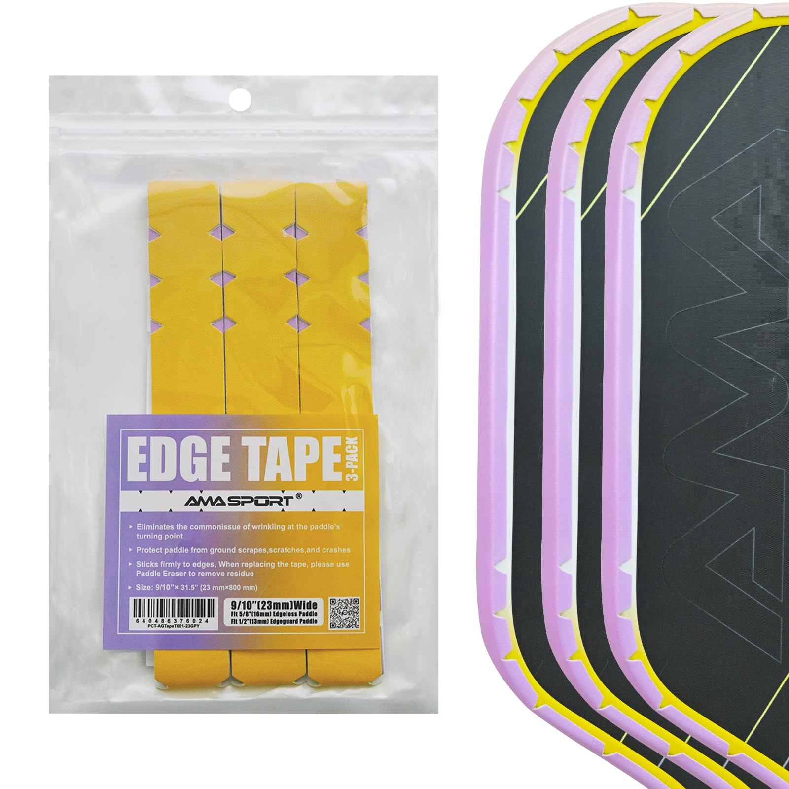 PICKLETECH Pickleball Paddle Protection Tape - Paddle Head Edge Guard - Racket Edge Protection Tape -Fit Perfectly Curved Edge -No Wrinkling Gradient Purple Yellow