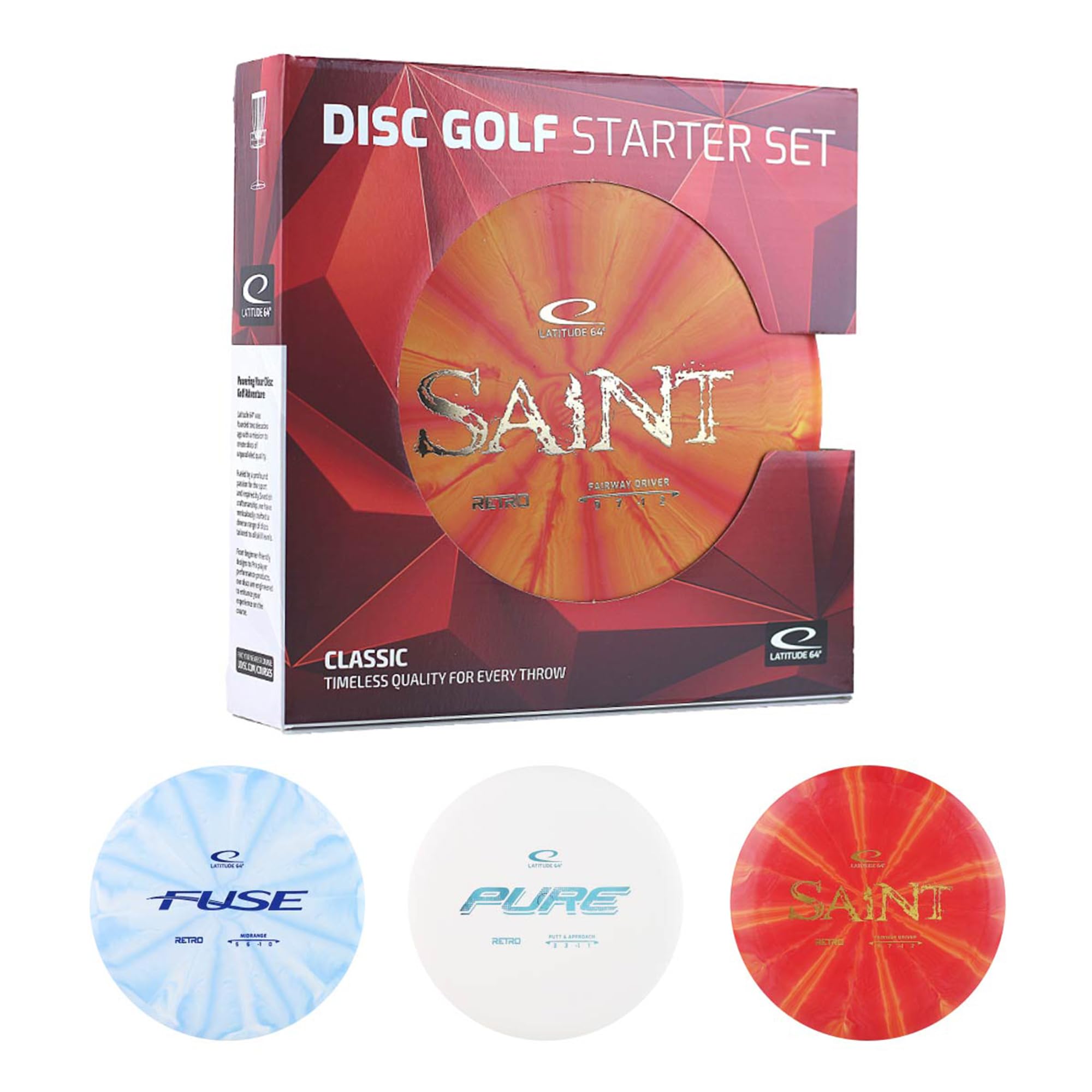 Set Disc Golf 3 Scheiben Classic - Latitude 64 - Saint, Fuse & Pure - Starter und Mittelstufe Set - Nachhaltiger Retro Kunststoff