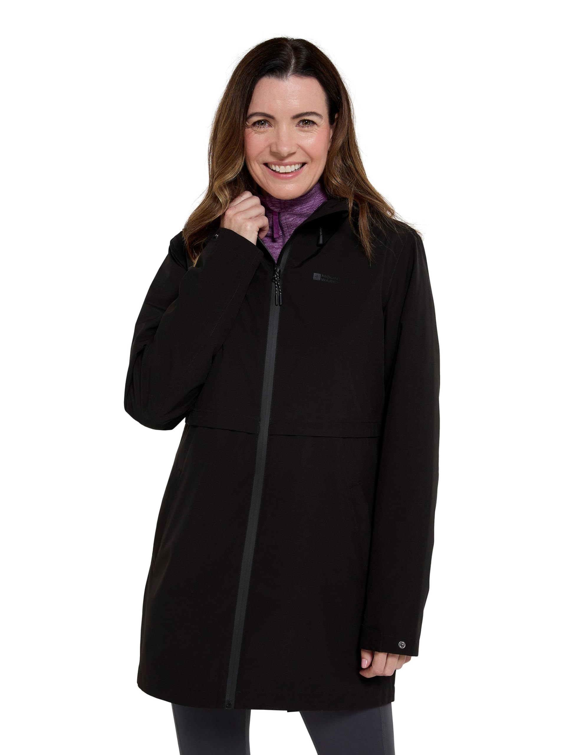 Mountain Warehouse Hilltop Womens Waterproof Jacket | Leichtgewicht mit verstellbarer Kapuze und Seitentaschen (EU 46, Tiefschwarz)