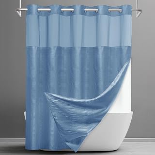 Ringless Waffle Shower Curtain with Snap in Liner Set, 71x74, Sky Blue