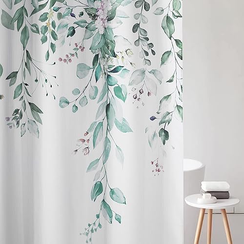 Miniatura 3 de Awellife Cortina de ducha de plantas verdes para baño, moderna cortina de ducha floral botánica, tela con textura de lino, juego de cortinas de