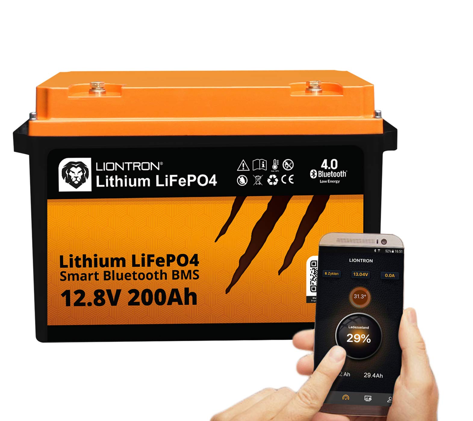 LiFePO4 12,8V 200Ah LX; 2560Wh; > 3000 Zyklen bei 90% Entladungstiefe (DOD) mit BMS und Bluetooth Überwachung; für Wohnmobil oder Boot 390x233x255mm - LISMART12200LX