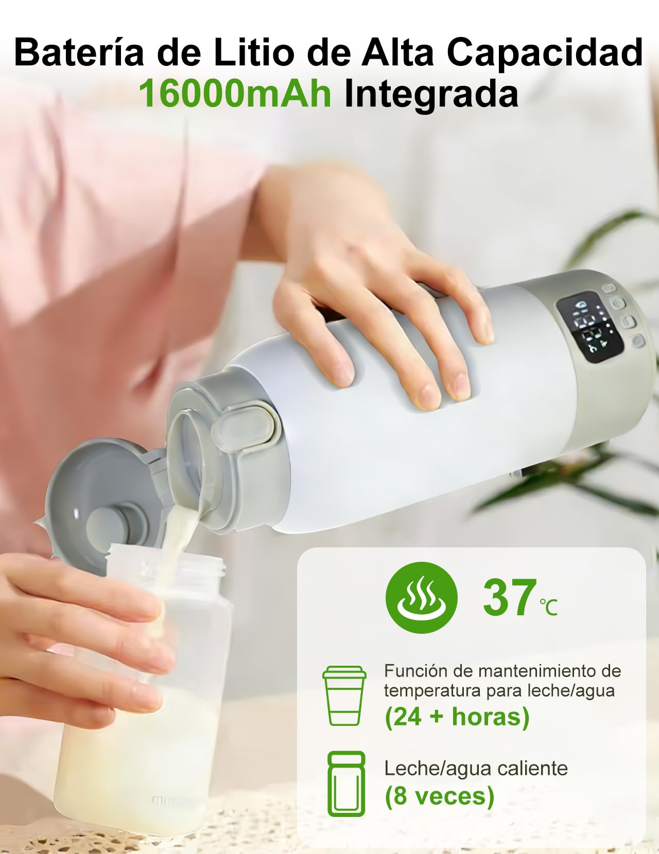 Calentador de Biberones Portátil, Calentador de Biberones de 500 ml | Calentador de Biberones para Bebés, Temperatura Constante de 32-37 °C, Indicador LED para Viajes y Alimentaciones Nocturnas