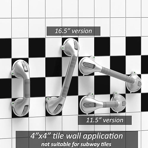Miniatura 9 de Barra de agarre de ducha de succión, mango de bañera con indicador, agarre antideslizante, tono plateado metálico de doble tono (gris, 12 pulgadas)