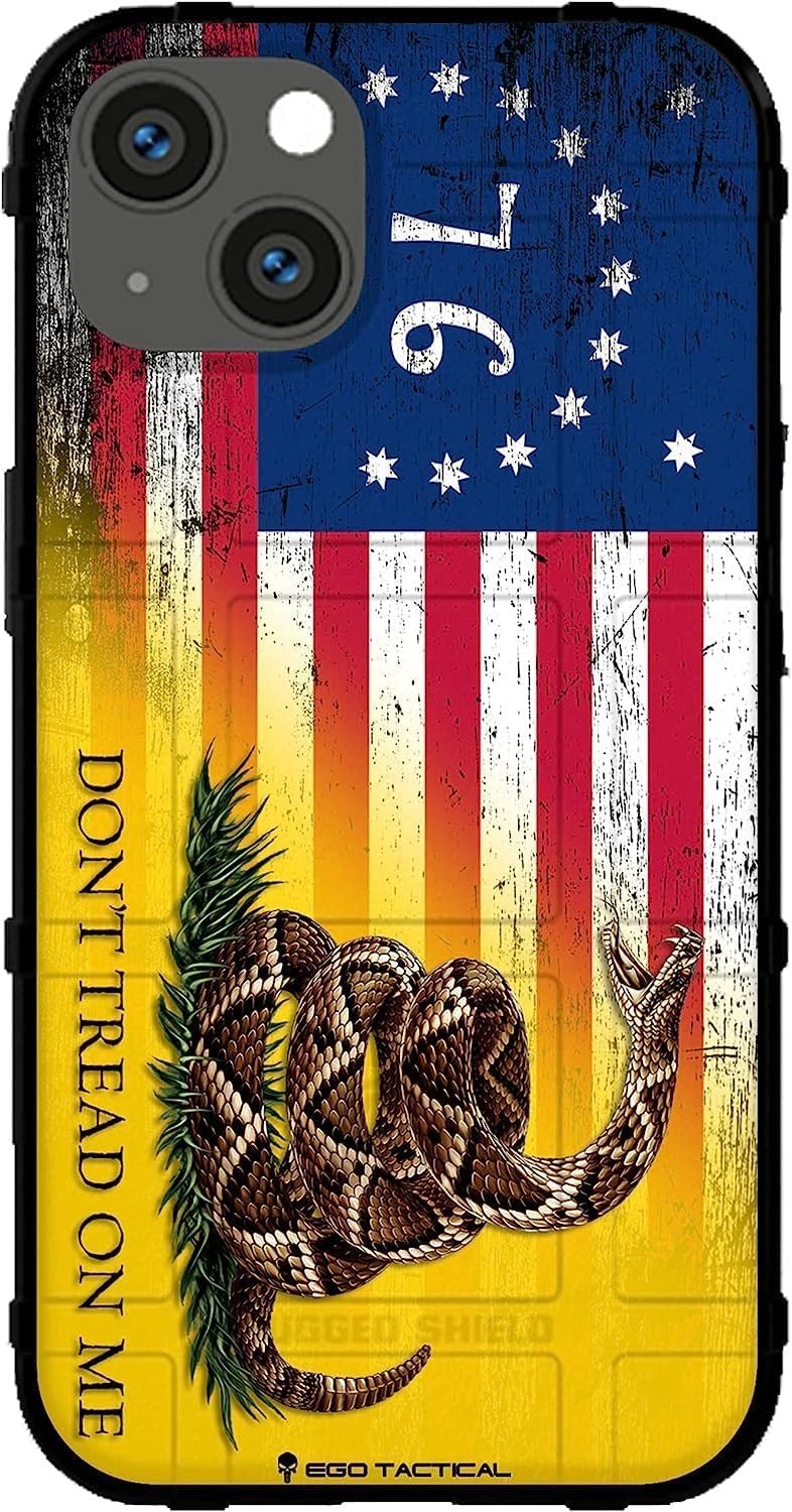 EGO TACTICAL Limited Edition Rugged Shield case Compatible with iPhone 16 Plus [6.7" Screen] Printed in The USA Distressed 1776 US American Flag Gadsden Don't Tread On Me