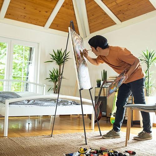 Miniatura 2 de PUJIANG Caballete para carteles, caballetes de 63 pulgadas para mostrar imágenes, caballetes de exhibición para carteles de boda, caballete de pie